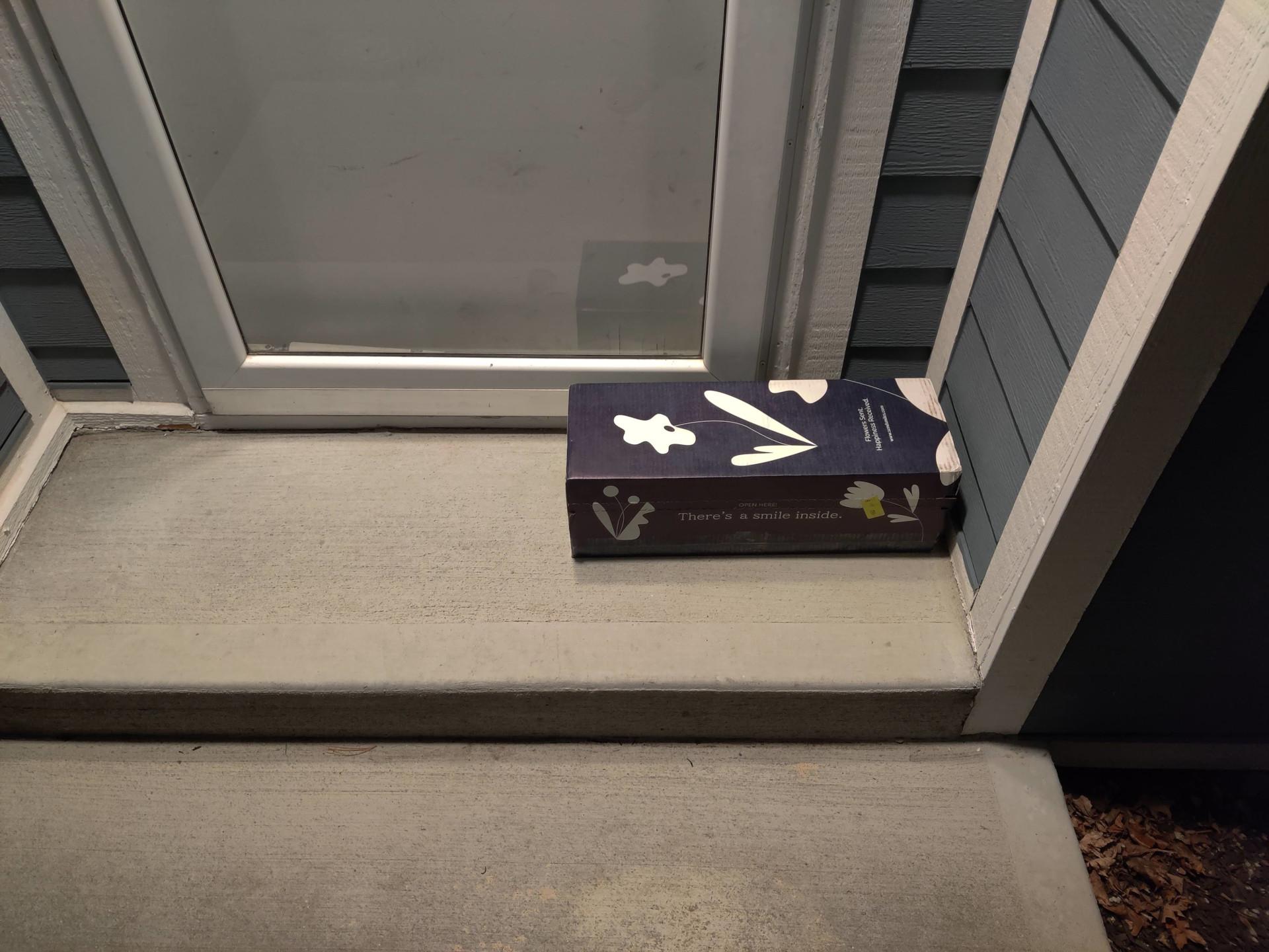 The box was delivered by FedEx and left at the front door