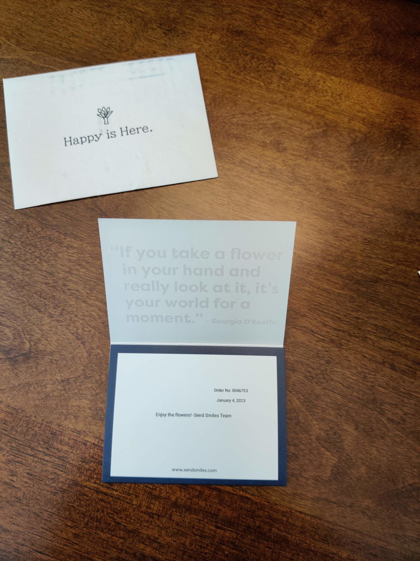 The card with the personal note