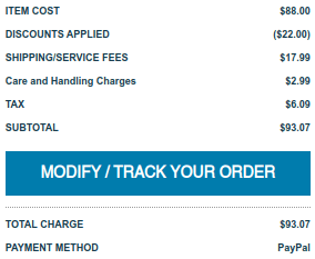 Total cost breakdown, showing our coupon code discount