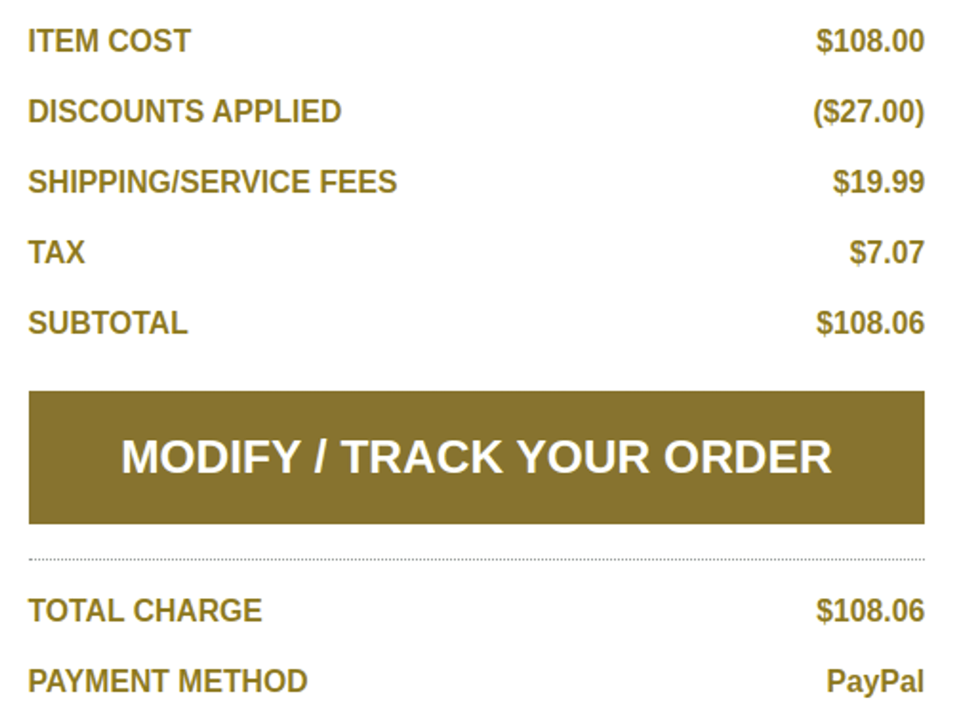 Total cost breakdown, showing our coupon code discount